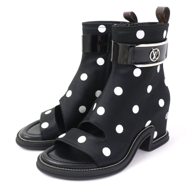 LOUIS VUITTON short boots 1AA0KD Silk, Leather black Moolite Line Women 36 Used Authentic